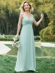 Criss-Cross V-Neck Chiffon Backless A-Line Bridesmaid Dress – Mint Green