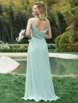 Criss-Cross V-Neck Chiffon Backless A-Line Bridesmaid Dress – Mint Green