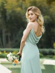 Criss-Cross V-Neck Chiffon Backless A-Line Bridesmaid Dress – Mint Green