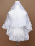 Double Tier Lace Applique Tulle Wedding Bridal Veil – White