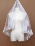 Double Tier Lace Applique Tulle Wedding Bridal Veil – White