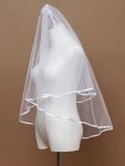 Simple Double-Layered Wedding Veil with Scalloped Edge – White