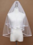 Simple Double-Layered Wedding Veil with Scalloped Edge - White