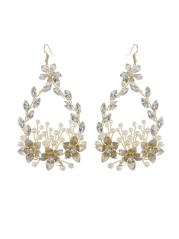 Exquisite Design Imitation Pearl Rhinestone Handmade Earrings - Gold