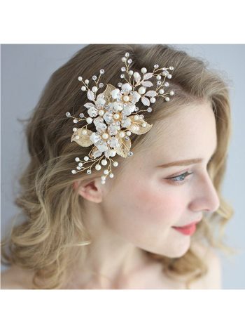 Delicate Handmade Floral Decoration Headwear Pearl Hairpin - Gold