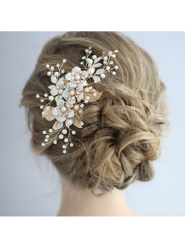 Delicate Handmade Floral Decoration Headwear Pearl Hairpin - Gold