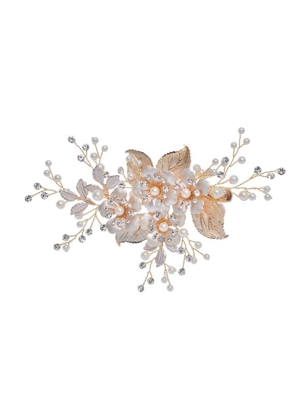 Delicate Handmade Floral Decoration Headwear Pearl Hairpin - Gold