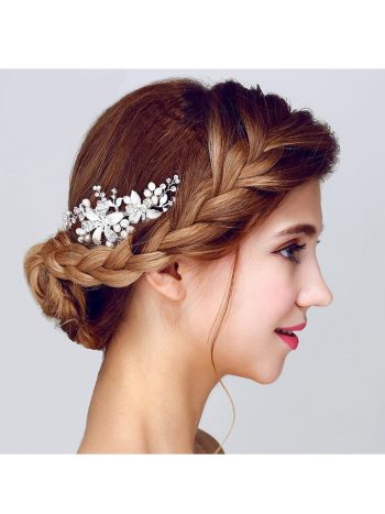 Elegant Handmade Hair Accessories Pearl Rhinestone Hair Comb - White