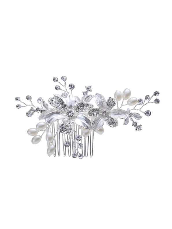 Elegant Handmade Hair Accessories Pearl Rhinestone Hair Comb - White