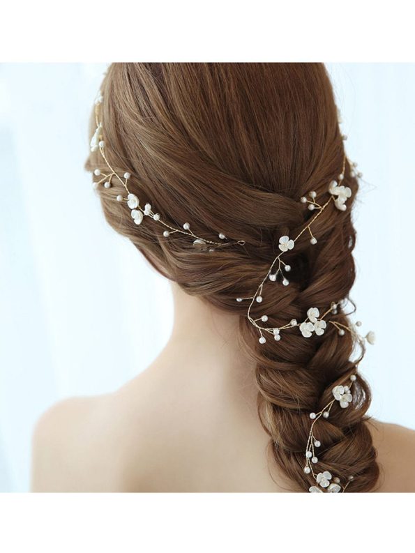 1-meter Long Handmade Pearl Braided Headband High-end Accessories - Gold