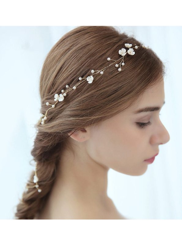 1-meter Long Handmade Pearl Braided Headband High-end Accessories - Gold