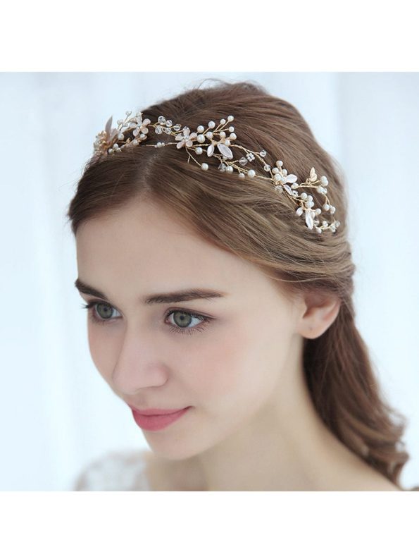 Elegant Gold Flower Headband with Rhinestone - Gold