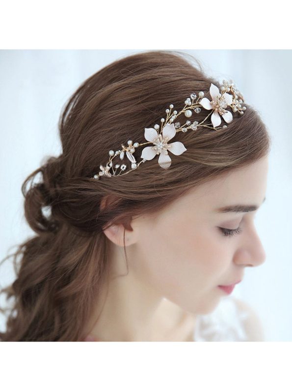 Elegant Gold Flower Headband with Rhinestone - Gold