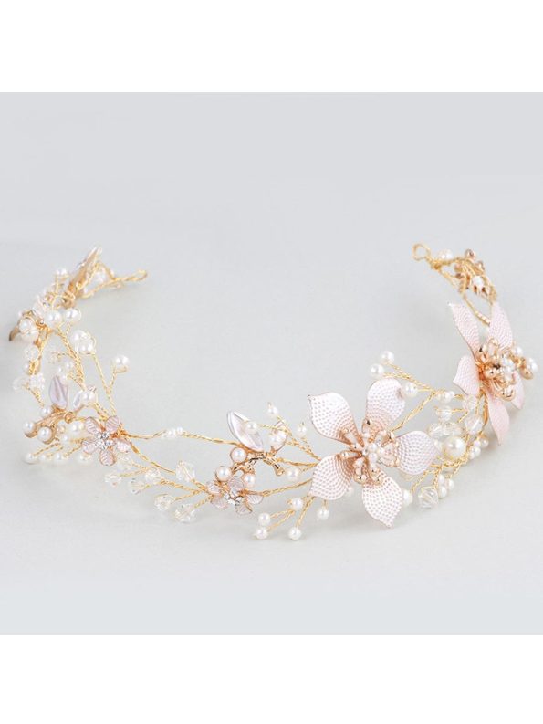 Elegant Gold Flower Headband with Rhinestone - Gold