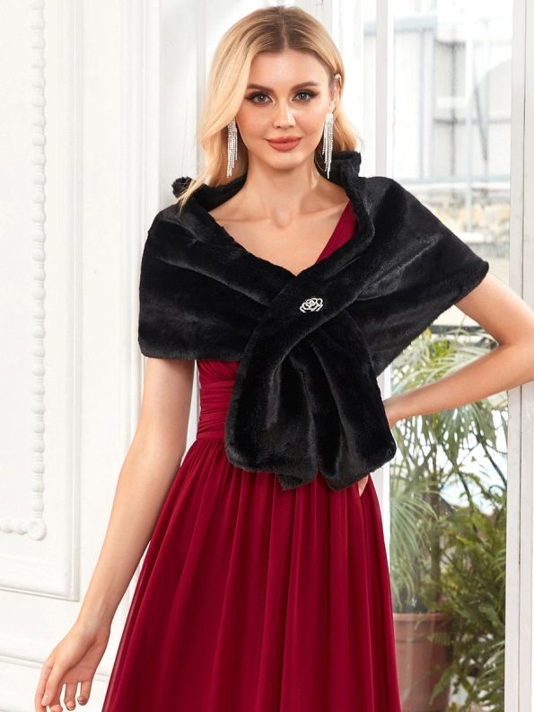 Elegant Faux Fur Shawl - Black