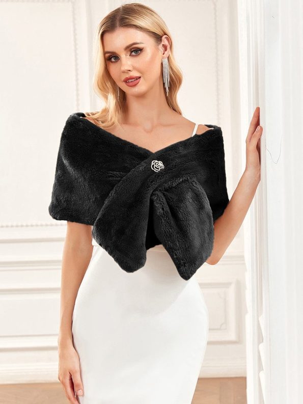 Elegant Faux Fur Shawl - Black