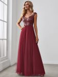 A-line Sequin Off the Shoulder Maxi Tulle Formal Evening Dress – Burgundy