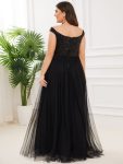 A-line Sequin Off the Shoulder Maxi Tulle Formal Evening Dress – Black