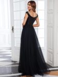 Shiny Sequin Bodice Off the Shoulder Maxi Tulle Evening Dress – Black