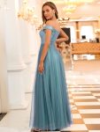 A-line Sequin Off the Shoulder Maxi Tulle Formal Evening Dress – Dusty Blue