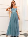 A-line Sequin Off the Shoulder Maxi Tulle Formal Evening Dress – Dusty Blue