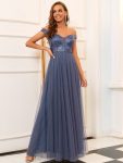 A-line Sequin Off the Shoulder Maxi Tulle Formal Evening Dress – Dusty Navy