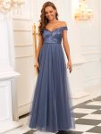 A-line Sequin Off the Shoulder Maxi Tulle Formal Evening Dress – Dusty Navy