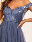 A-line Sequin Off the Shoulder Maxi Tulle Formal Evening Dress – Dusty Navy