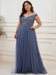 A-line Sequin Off the Shoulder Maxi Tulle Formal Evening Dress – Dusty Navy