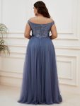 A-line Sequin Off the Shoulder Maxi Tulle Formal Evening Dress – Dusty Navy