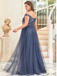 Shiny Sequin Bodice Off the Shoulder Maxi Tulle Evening Dress – Dusty Navy