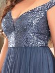 A-line Sequin Off the Shoulder Maxi Tulle Formal Evening Dress – Dusty Navy