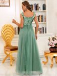 A-line Sequin Off the Shoulder Maxi Tulle Formal Evening Dress – Green Bean