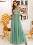 A-line Sequin Off the Shoulder Maxi Tulle Formal Evening Dress – Green Bean