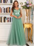 A-line Sequin Off the Shoulder Maxi Tulle Formal Evening Dress – Green Bean