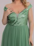 A-line Sequin Off the Shoulder Maxi Tulle Formal Evening Dress – Green Bean