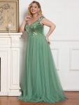 A-line Sequin Off the Shoulder Maxi Tulle Formal Evening Dress – Green Bean