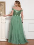 A-line Sequin Off the Shoulder Maxi Tulle Formal Evening Dress – Green Bean