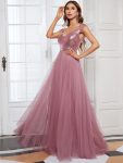 A-line Sequin Off the Shoulder Maxi Tulle Formal Evening Dress – Purple Orchid