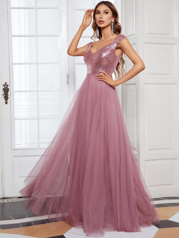 A-line Sequin Off the Shoulder Maxi Tulle Formal Evening Dress - Purple Orchid