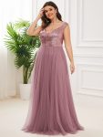 A-line Sequin Off the Shoulder Maxi Tulle Formal Evening Dress – Purple Orchid