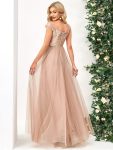 A-line Sequin Off the Shoulder Maxi Tulle Formal Evening Dress – Rose Gold