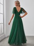 Romantic V Neck Tulle Evening Dress with Ruffle Sleeves – Dark Green