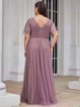 Romantic V Neck Tulle Evening Dress with Ruffle Sleeves – Purple Orchid