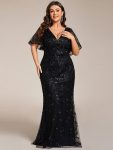 Gorgeous V Neck Leaf-Sequined Fishtail Party Dress – Black