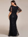 Gorgeous V Neck Leaf-Sequined Fishtail Party Dress – Black