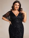 Gorgeous V Neck Leaf-Sequined Fishtail Party Dress – Black