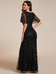 Gorgeous V Neck Leaf-Sequined Fishtail Party Dress – Black