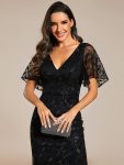 Gorgeous V Neck Leaf-Sequined Fishtail Party Dress – Black