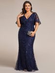 Gorgeous V Neck Leaf-Sequined Fishtail Party Dress – Navy Blue